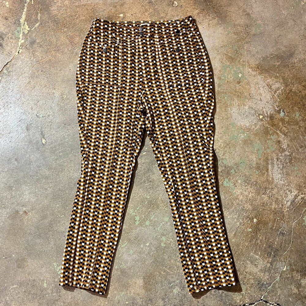 Anthropologie Maeve Slim Ponte Pant Brown Dot Retro High Waist Size 12